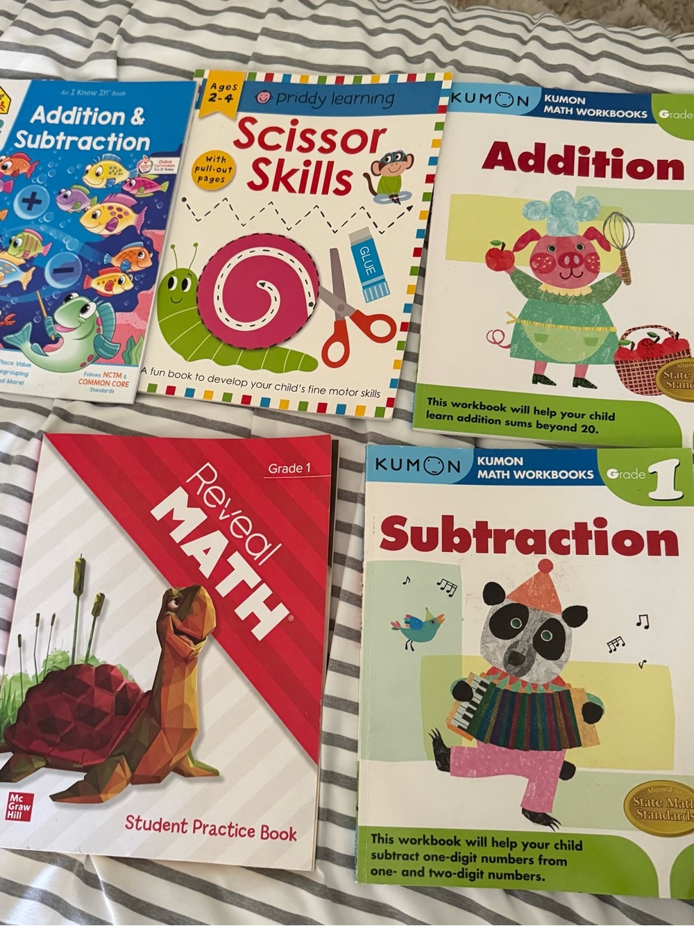 Grade 1 Workbooks - math addition subtraction scissor skills